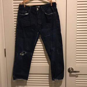 Distressed dark wash cropped Zara jeans
